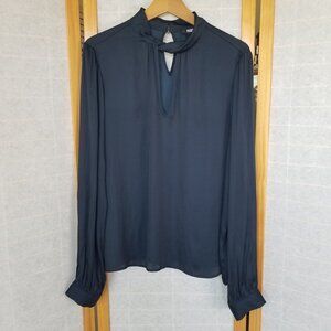 PAIGE Ceres Silky Satin Blouse Top Size XL Dark Navy Midnight Blue Long Sleeves